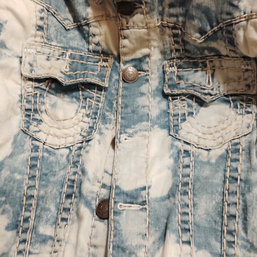 Men's Blue Tie-Dye Jeans True Religion Jacket And Matching Jeans With Flaps Dope